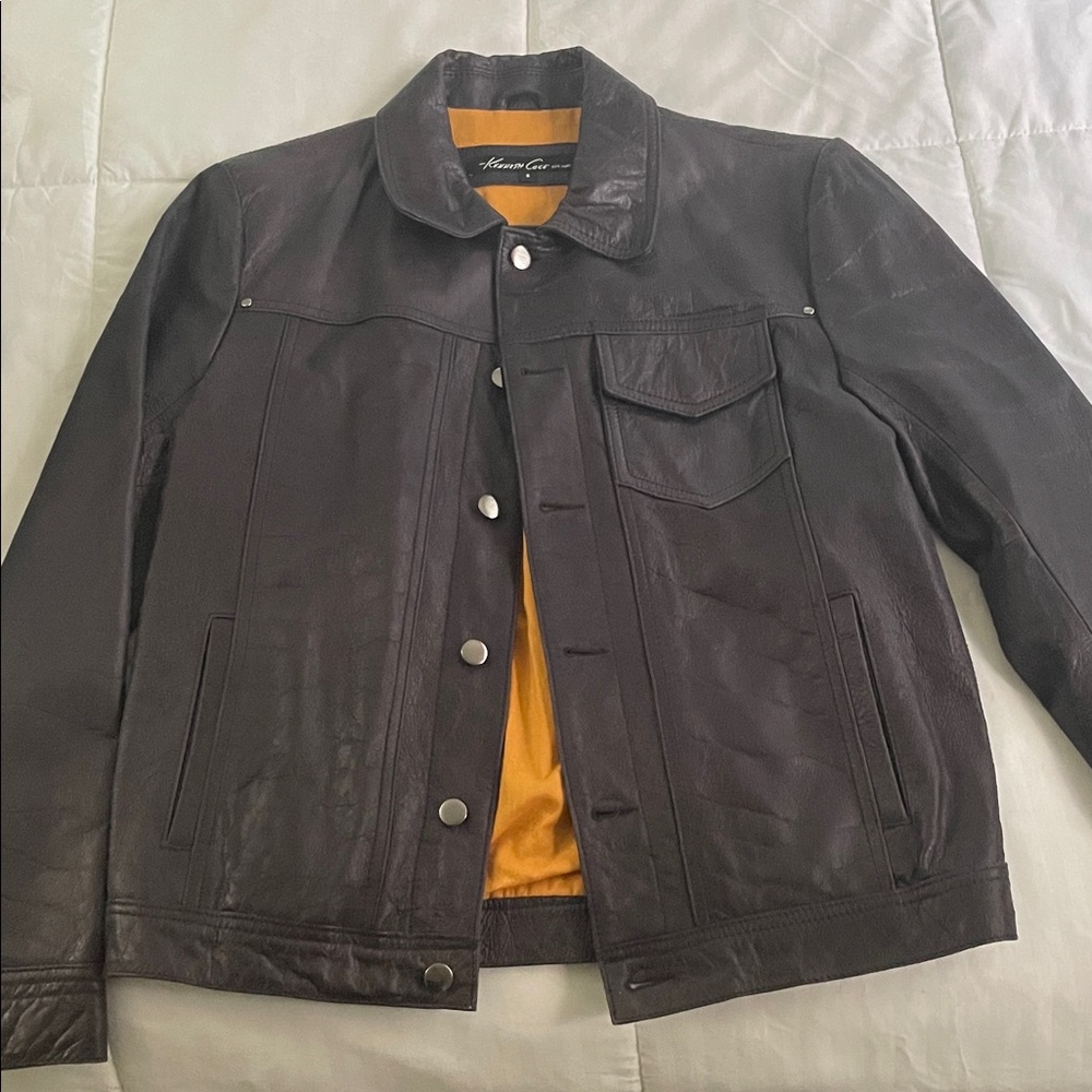 Men's Blue/Black Leather Jacket distressed look 36R